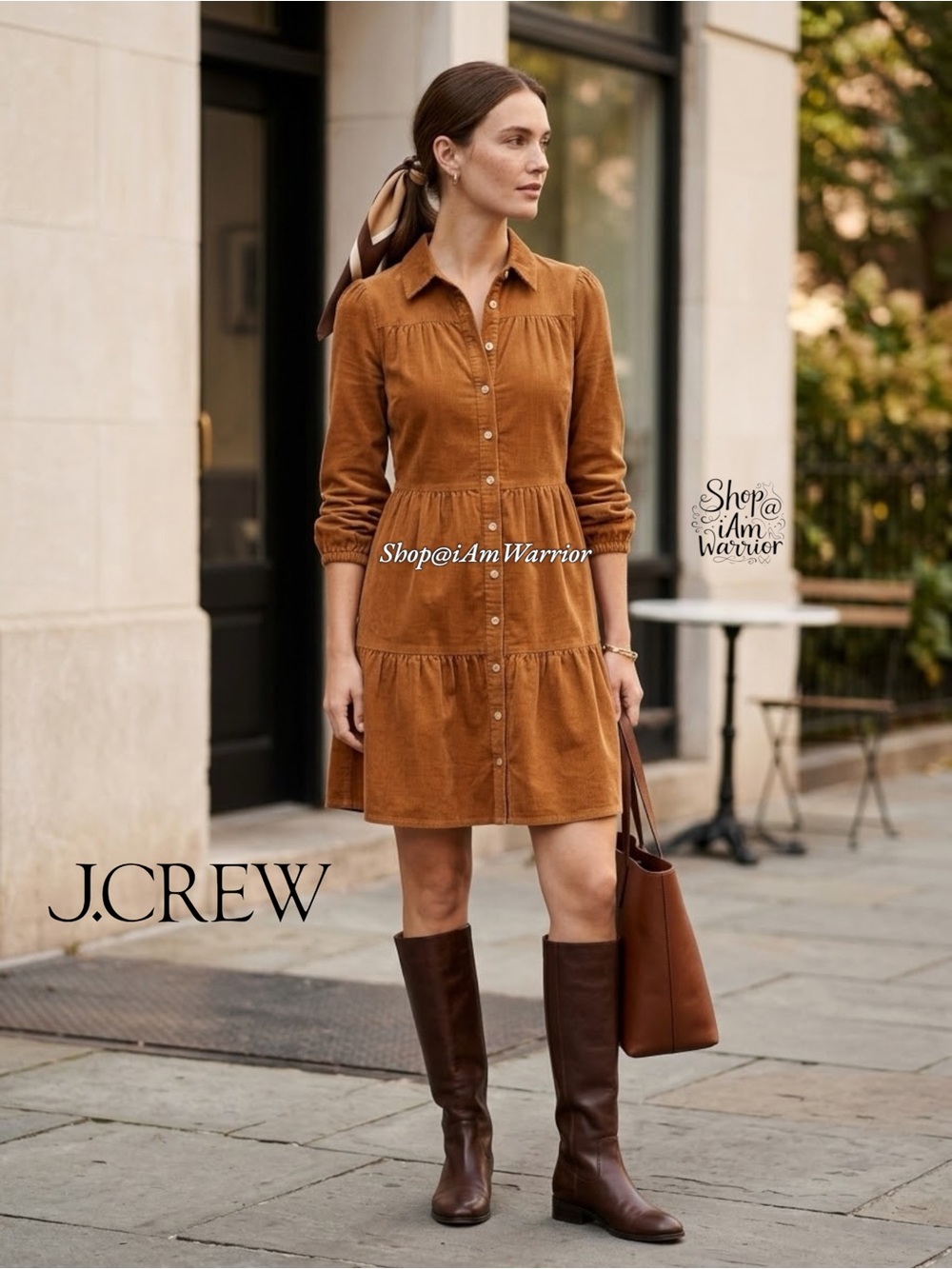 J.Crew Caramel Toffee Corduroy Tiered Button Front Shirtdress